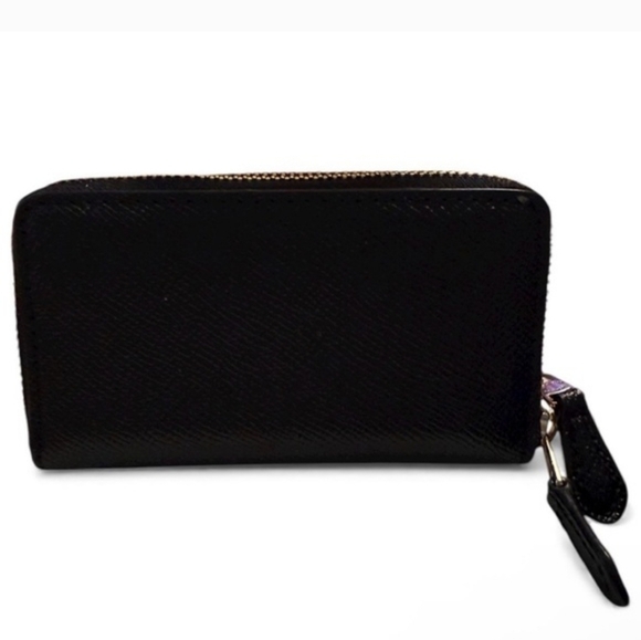 Coach Cross Grain Leather Double Zip Coin Case Black Light Gold Tone Hdwr NWT - Picture 3 of 15